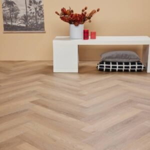 Modern interior with herringbone flooring