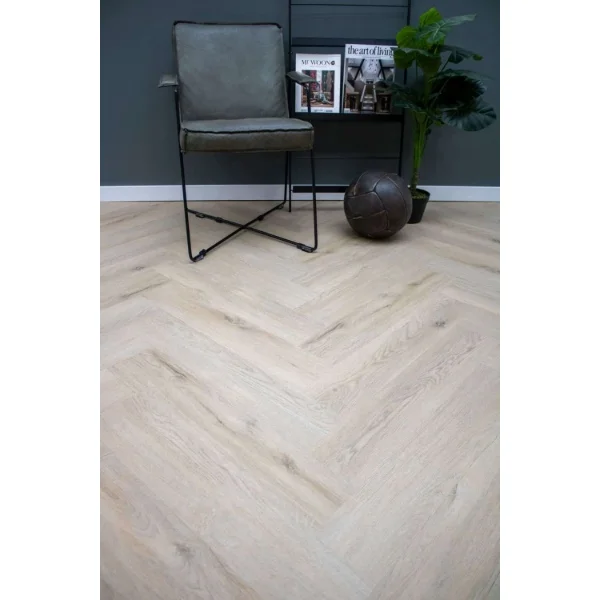 Herringbone floor with chair and decor